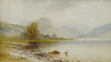 Emil Krause (1871-1945), watercolour, Buttermere, 16 x 29cm. Condition - fair to good